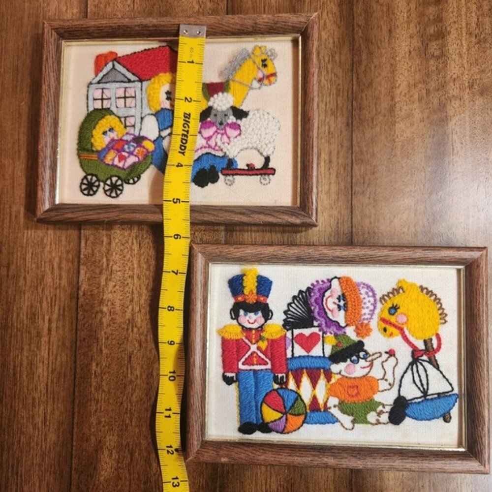 Vintage Sunset Designs Crewel Embroidery Framed Art Set Toy Soldier Nursery MCM - Picture 6 of 6
